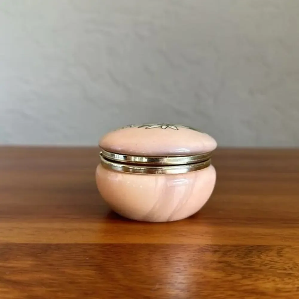 Floral black‎ and peach trinket pill box hinged vintage heavy - Picture 2 of 5